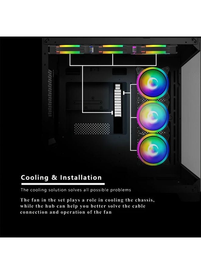 AuyiHomu 6+1 محور مروحة كمبيوتر شخصي RGB أسود ورق إيجابي مع جهاز تحكم عن بعد - Image 4